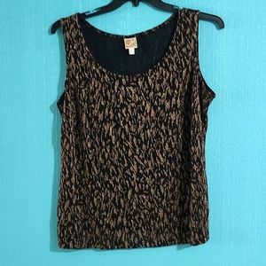 JM Collection Woman, 1X, sheer black tank with gold design